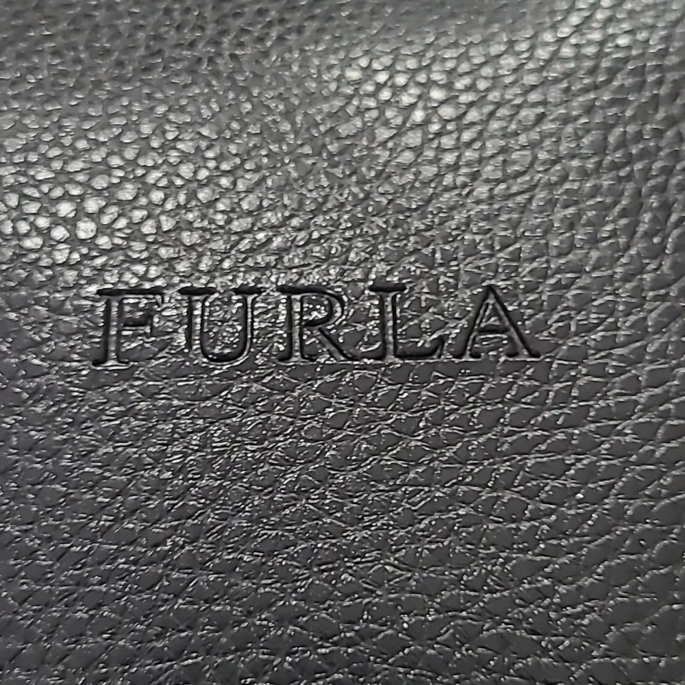 Furla Unisex Black Pebbled Leather Travel Zipper Cosmetics Case